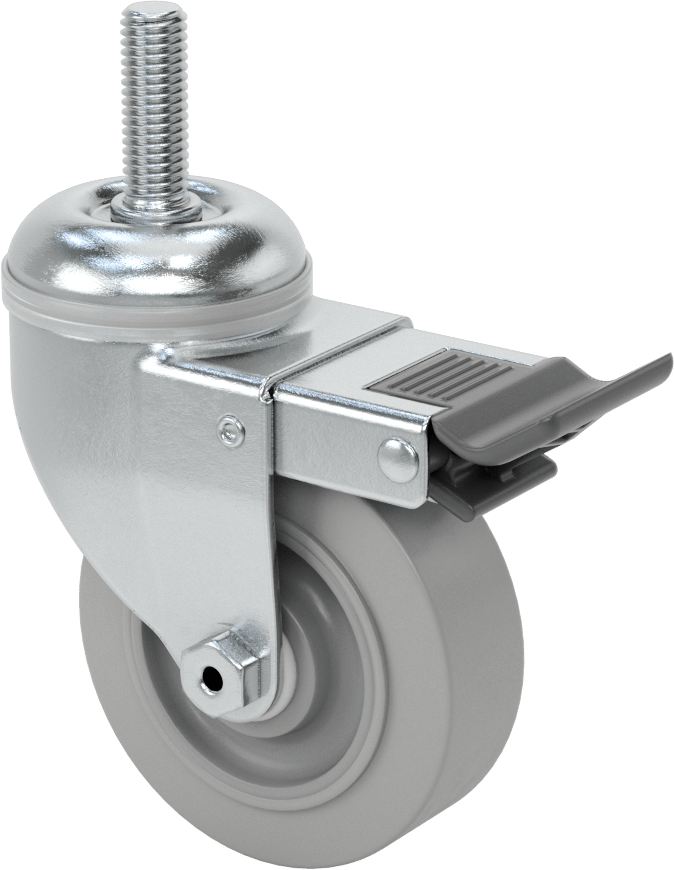 Tam Kilitli Dişli Saplı Tekerlek, 1/2"-13 Diş, 3-1/2" Çaplı 80A Lastik Tekerlek, Kovan Yatağı