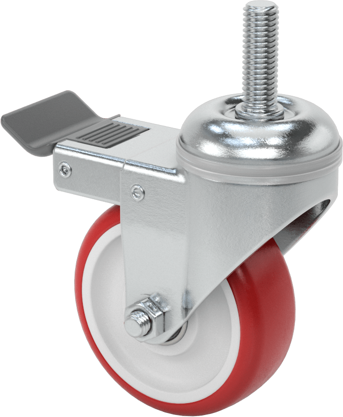 Tam Kilitli Dişli Saplı Tekerlek, 1/2“-13 Diş x 1-1/2” Uzunluk, 3-1/2" Çaplı Poliüretan Tekerlek