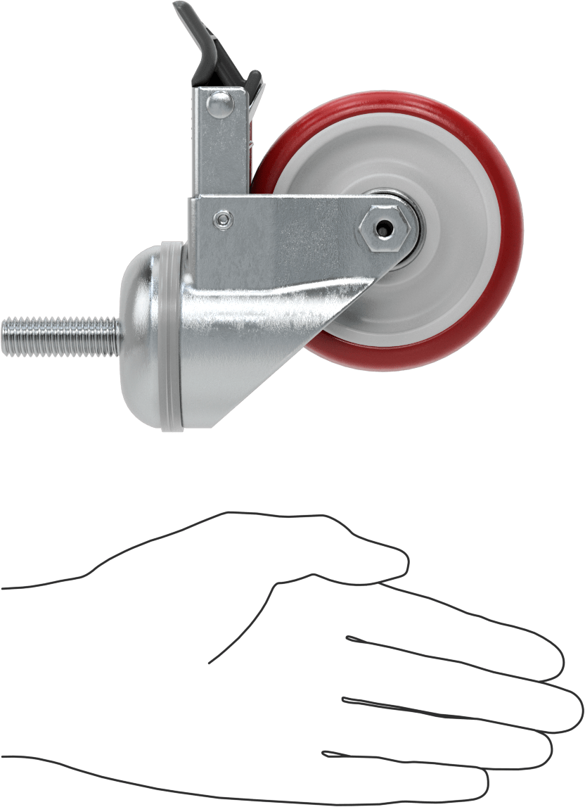 Tam Kilitli Dişli Saplı Tekerlek, 1/2“-13 Diş x 1-1/2” Uzunluk, 3-1/2" Çaplı Poliüretan Tekerlek