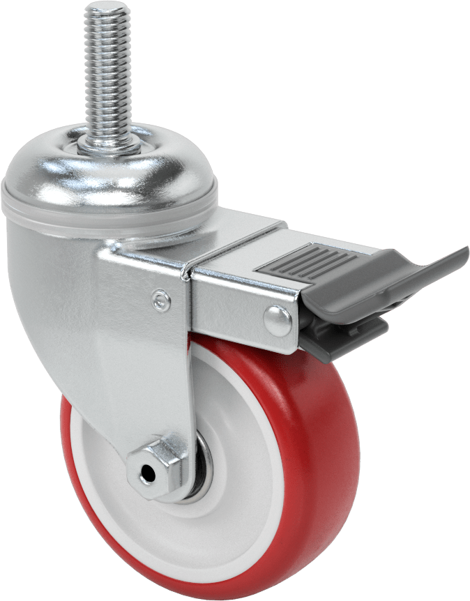 Tam Kilitli Dişli Saplı Tekerlek, 1/2“-13 Diş x 1-1/2” Uzunluk, 3-1/2" Çaplı Poliüretan Tekerlek