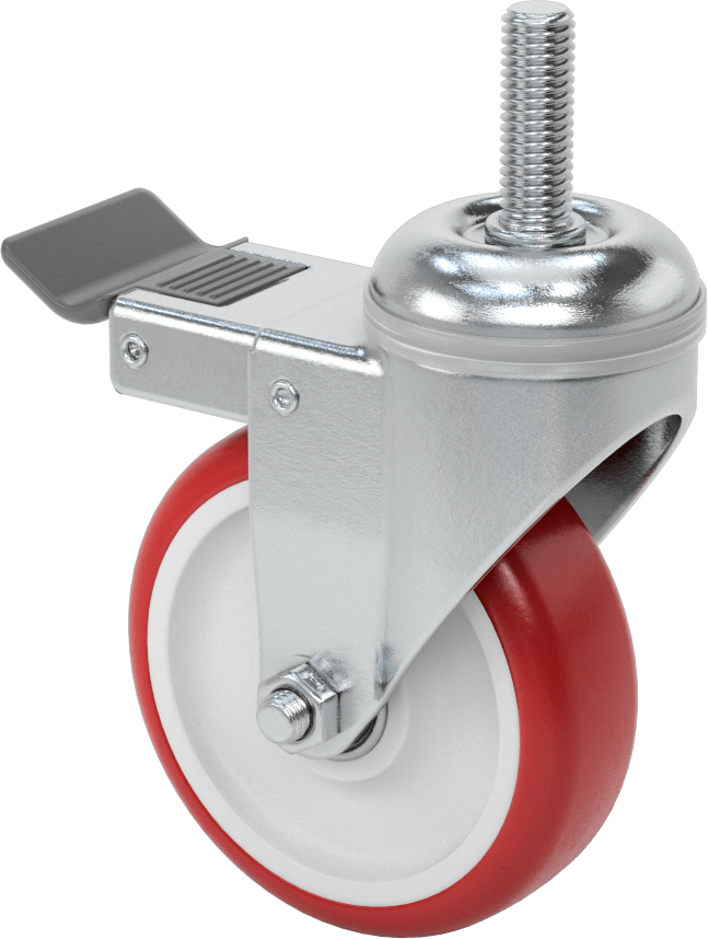 Tam Kilitli Dişli Saplı Tekerlek, 1/2“-13 Diş x 1-1/2” Uzunluk, 4" Çaplı Poliüretan Tekerlek