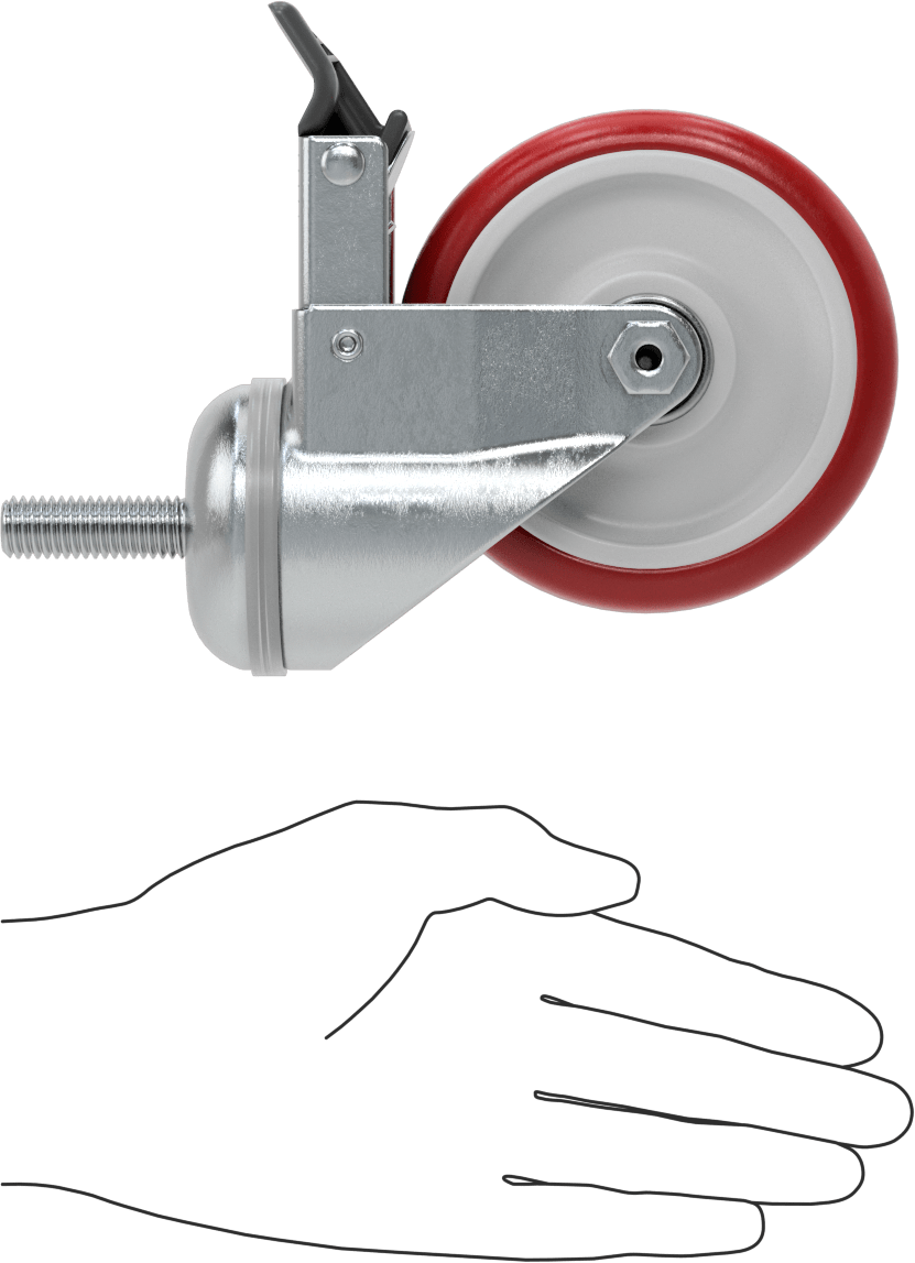 Tam Kilitli Dişli Saplı Tekerlek, 1/2“-13 Diş x 1-1/2” Uzunluk, 4" Çaplı Poliüretan Tekerlek