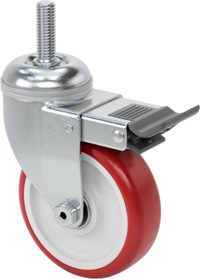 Tam Kilitli Dişli Saplı Tekerlek, 1/2“-13 Diş x 1-1/2” Uzunluk, 4" Çaplı Poliüretan Tekerlek