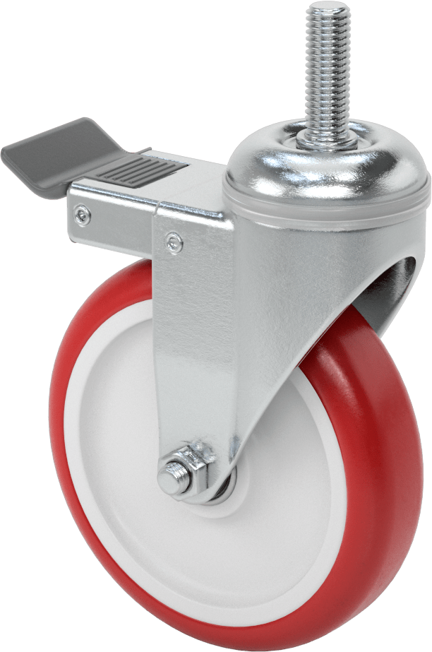 Tam Kilitli Dişli Saplı Tekerlek, 1/2“-13 Diş x 1-1/2” Uzunluk, 5" Çap Poliüretan Tekerlek