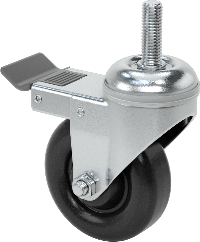Tam Kilitli Dişli Saplı Tekerlek, 1/2“-13 Dişli x 1-1/2” Uzunlukta Şaft, 3-1/2" Çapında Polipropilen Tekerlek
