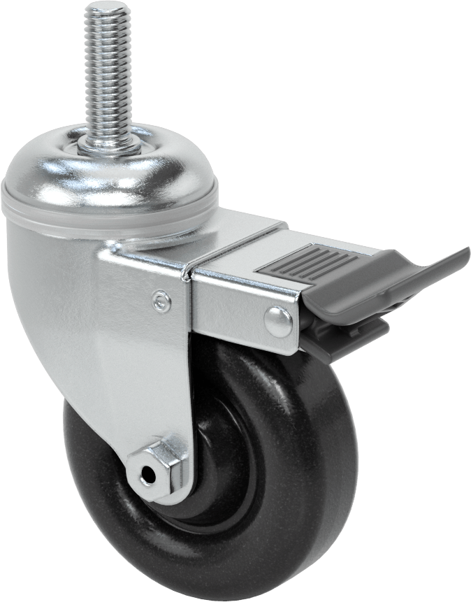Tam Kilitli Dişli Saplı Tekerlek, 1/2“-13 Dişli x 1-1/2” Uzunlukta Şaft, 3-1/2" Çapında Polipropilen Tekerlek