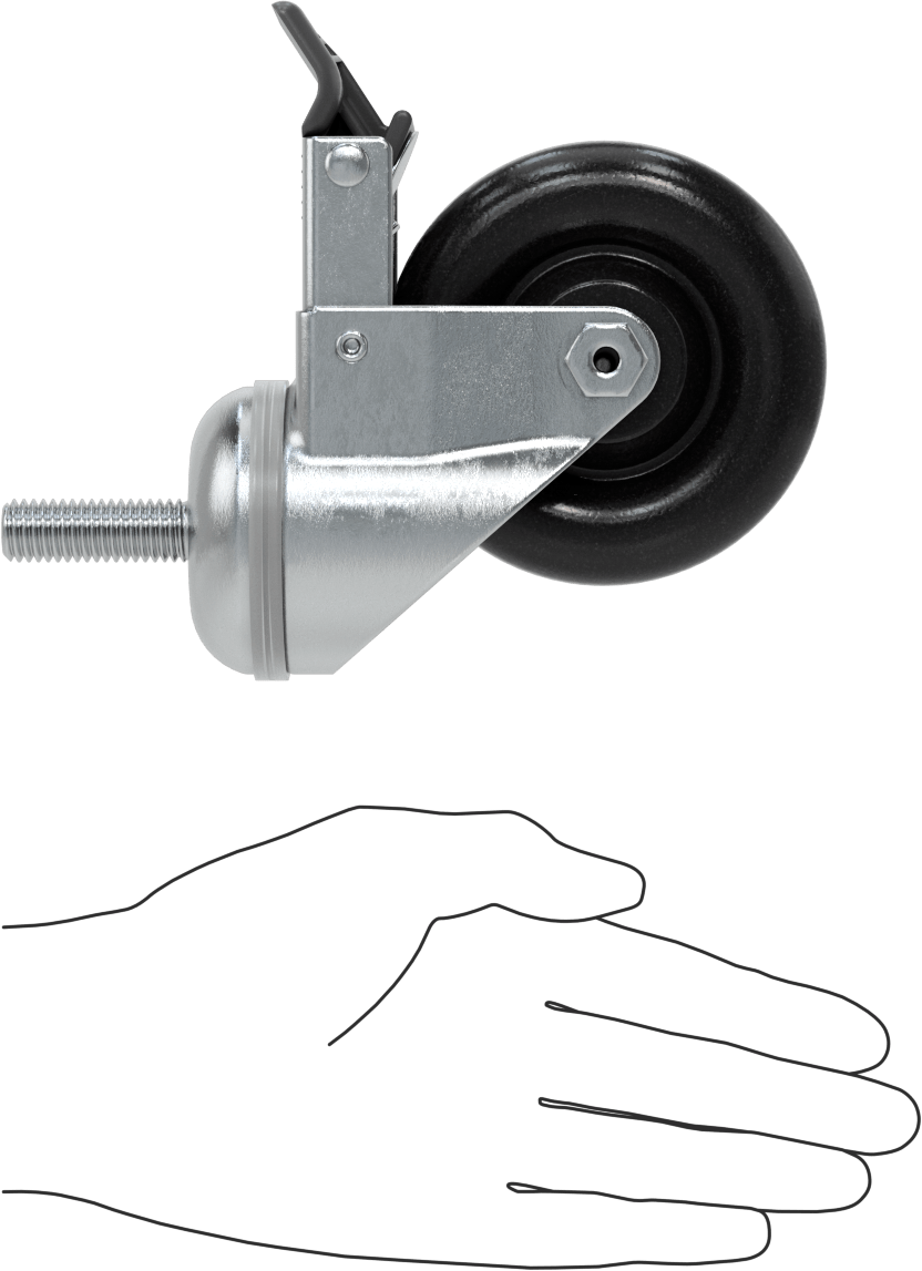 Tam Kilitli Dişli Saplı Tekerlek, 1/2“-13 Dişli x 1-1/2” Uzunlukta Şaft, 3-1/2" Çapında Polipropilen Tekerlek