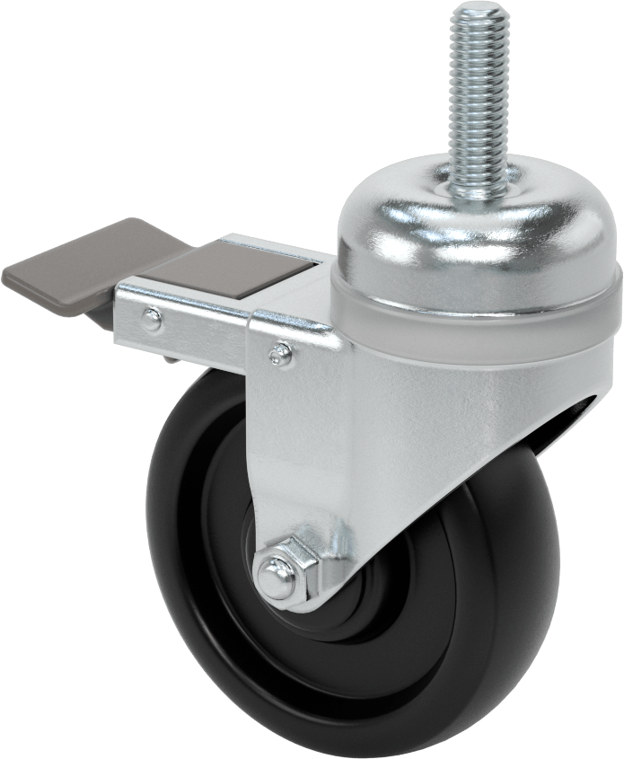 Tam Kilitli Dişli Saplı Tekerlek, 1/2“-13 Dişli x 1-1/2” Uzunlukta Şaft, 4 inç Çaplı Polipropilen Tekerlek