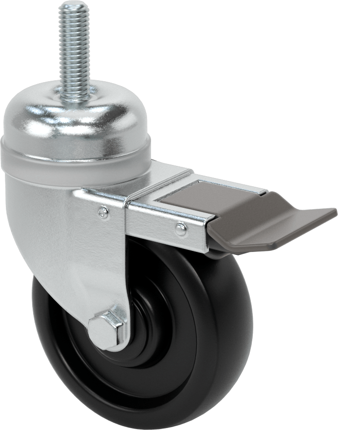 Tam Kilitli Dişli Saplı Tekerlek, 1/2“-13 Dişli x 1-1/2” Uzunlukta Şaft, 4 inç Çaplı Polipropilen Tekerlek