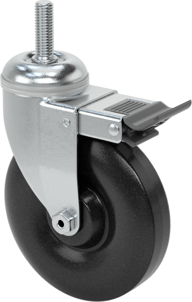 Tam Kilitli Dişli Saplı Tekerlek, 1/2“-13 Dişli x 1-1/2” Uzunlukta Şaft, 5" Çaplı Polipropilen Tekerlek