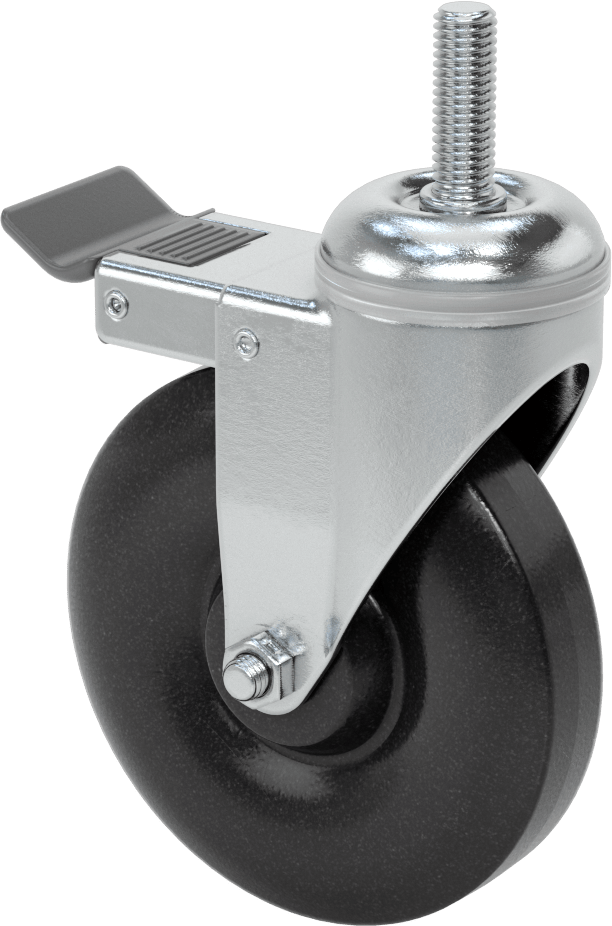 Tam Kilitli Dişli Saplı Tekerlek, 1/2“-13 Dişli x 1-1/2” Uzunlukta Şaft, 5" Çaplı Polipropilen Tekerlek