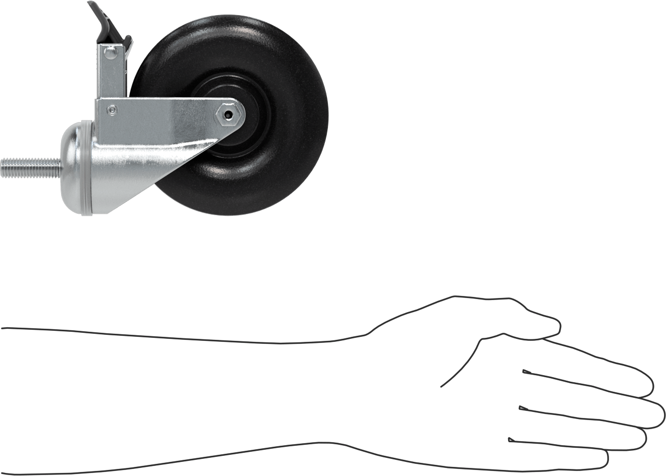 Tam Kilitli Dişli Saplı Tekerlek, 1/2“-13 Dişli x 1-1/2” Uzunlukta Şaft, 5" Çaplı Polipropilen Tekerlek