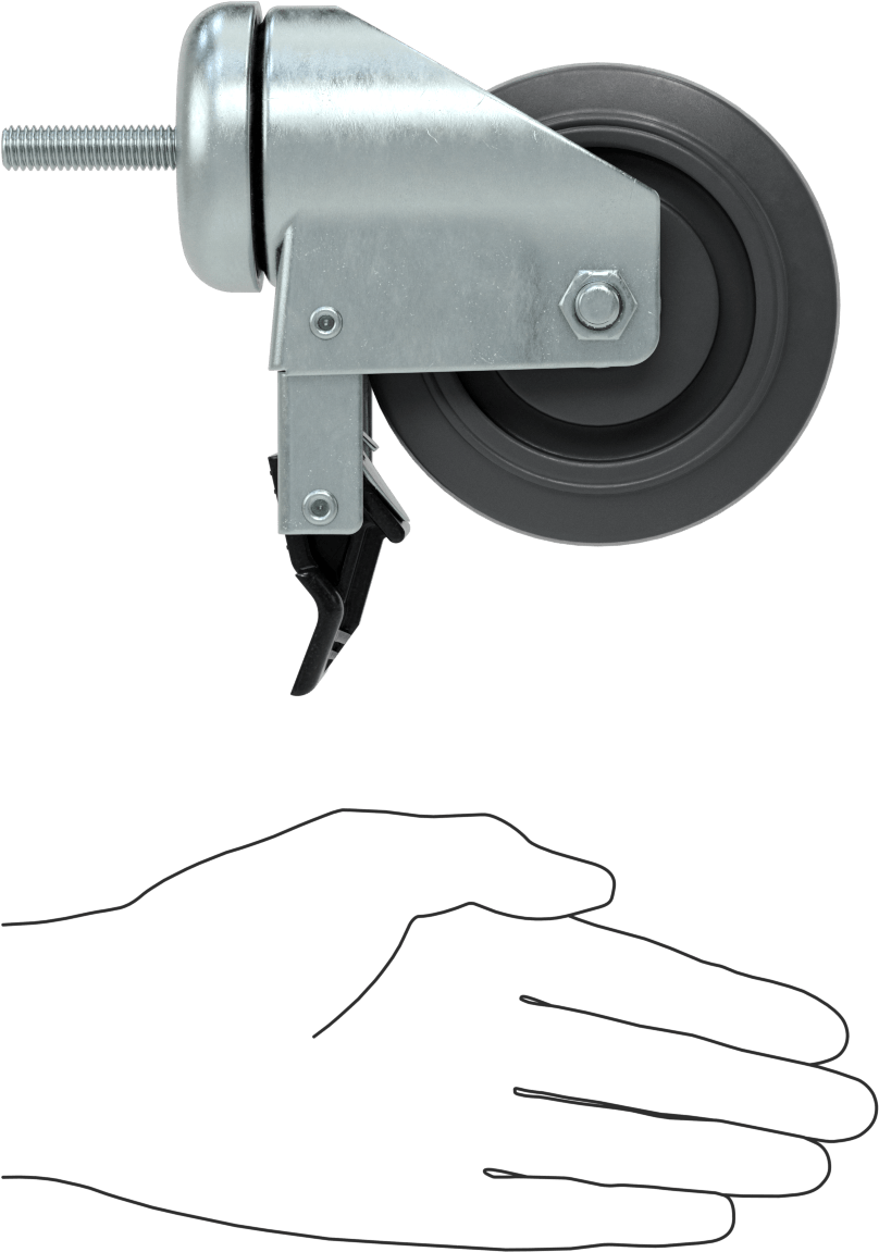 Tam Kilitli Dişli Saplı Tekerlek, 3/8"-16 Diş, 4" Çaplı Kauçuk Tekerlek, Flanşlı Kovanlı Rulman