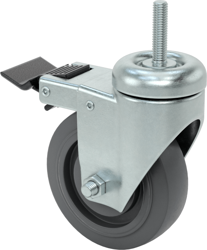 Tam Kilitli Dişli Saplı Tekerlek, 3/8"-16 Diş, 4" Çaplı Kauçuk Tekerlek, Rulman