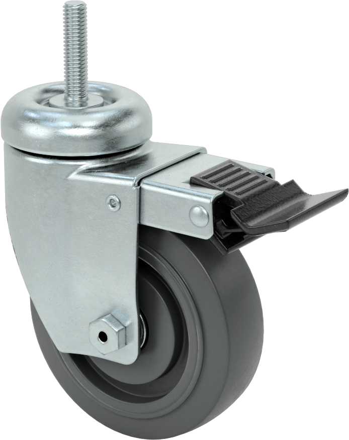 Tam Kilitli Dişli Saplı Tekerlek, 3/8"-16 Diş, 4" Çaplı Kauçuk Tekerlek, Rulman