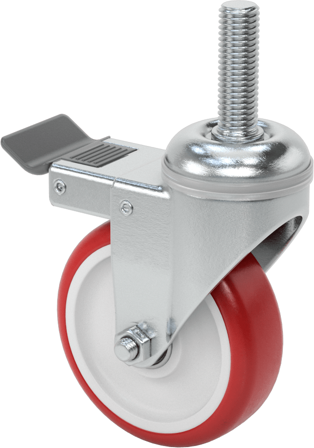 Tam Kilitli Dişli Saplı Tekerlek, 5/8“-11 Dişli ve 4” Çaplı Poliüretan Tekerlek