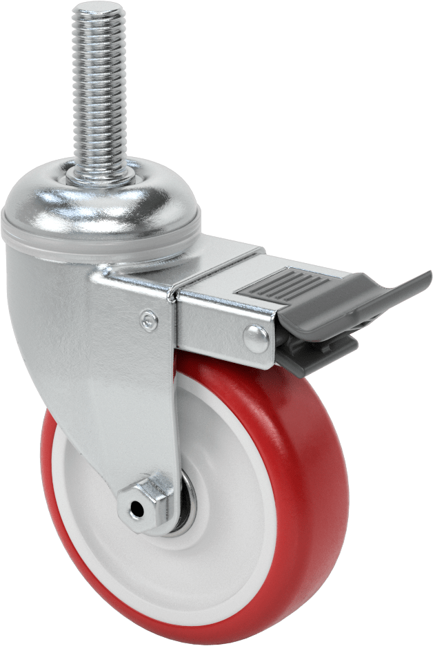 Tam Kilitli Dişli Saplı Tekerlek, 5/8“-11 Dişli ve 4” Çaplı Poliüretan Tekerlek