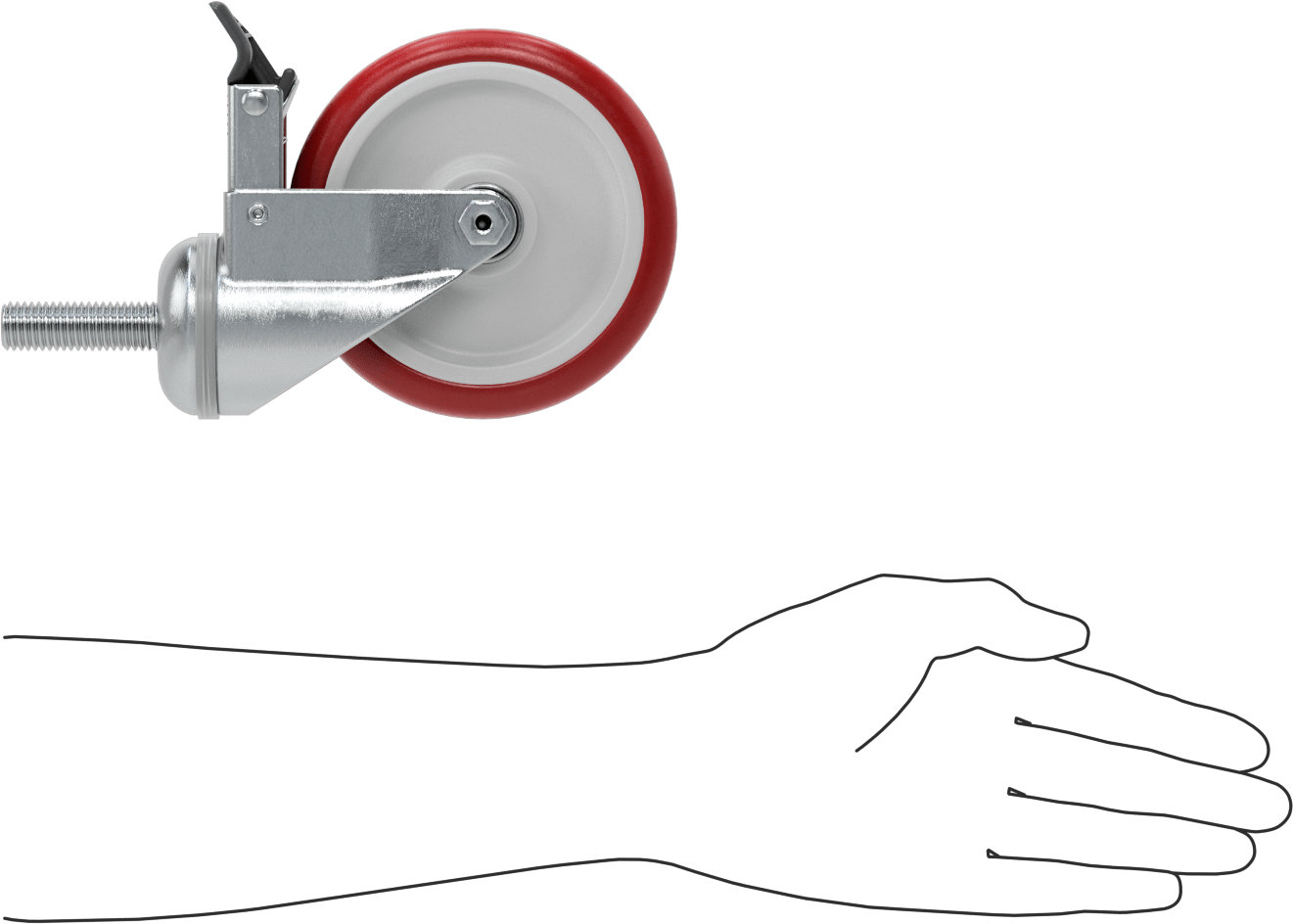 Tam Kilitli Dişli Saplı Tekerlek, 5/8“-11 Dişli, 5” Çaplı Poliüretan Tekerlek