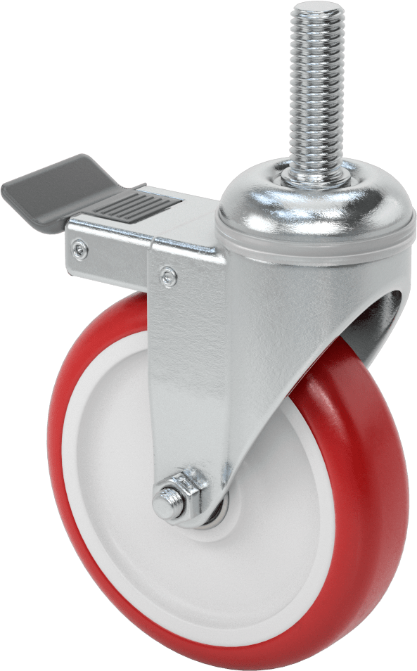 Tam Kilitli Dişli Saplı Tekerlek, 5/8“-11 Dişli, 5” Çaplı Poliüretan Tekerlek