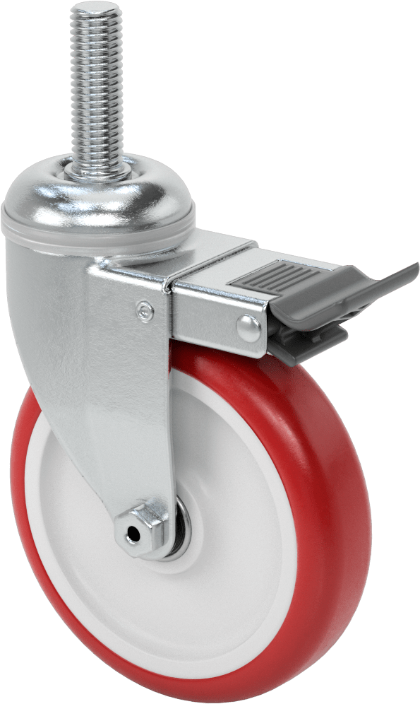Tam Kilitli Dişli Saplı Tekerlek, 5/8“-11 Dişli, 5” Çaplı Poliüretan Tekerlek