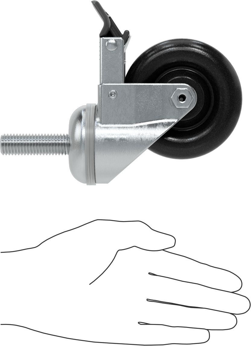 Tam Kilitli Dişli Saplı Tekerlek, 3-1/2“ Çaplı Polipropilen Tekerleğe Sahip 5/8”-11 Diş