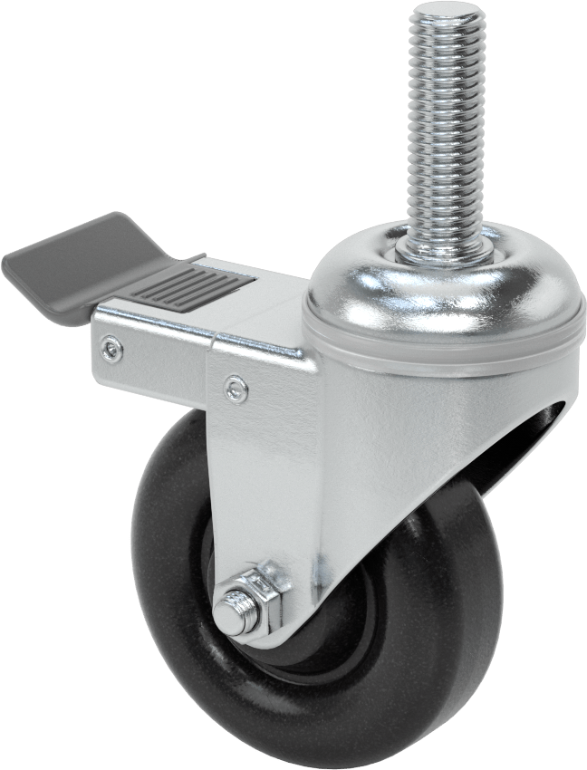 Tam Kilitli Dişli Saplı Tekerlek, 3-1/2“ Çaplı Polipropilen Tekerleğe Sahip 5/8”-11 Diş
