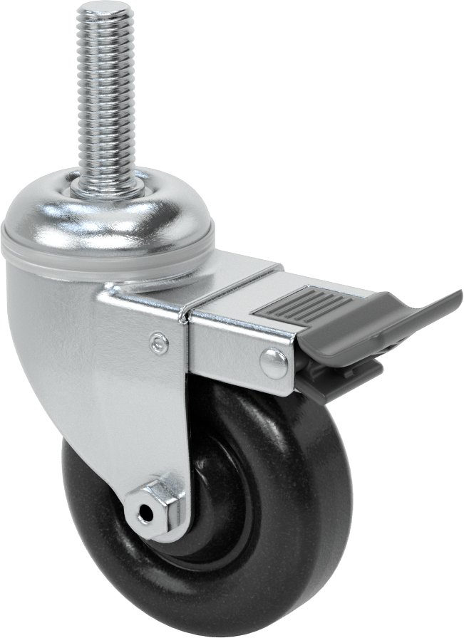 Tam Kilitli Dişli Saplı Tekerlek, 3-1/2“ Çaplı Polipropilen Tekerleğe Sahip 5/8”-11 Diş