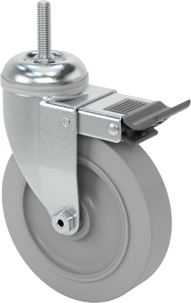 Tam Kilitli Dişli Saplı Tekerlek, 3/8"-16 Diş, 5" Çaplı Kauçuk Tekerlek, Rulman
