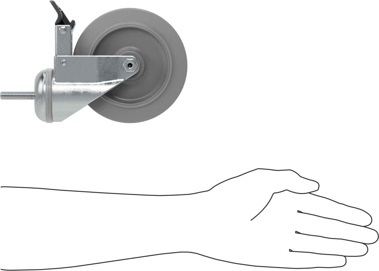 Tam Kilitli Dişli Saplı Tekerlek, 3/8"-16 Diş, 5" Çaplı Kauçuk Tekerlek, Rulman