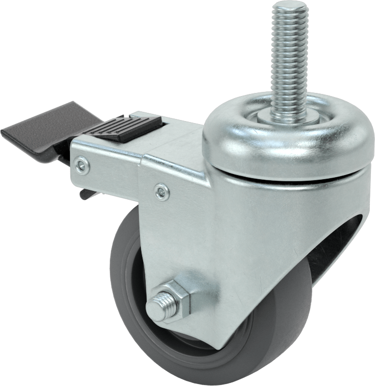 Tam Kilitli Dişli Saplı Tekerlek, 1/2"-13 Diş, 3" Çaplı Lastik Tekerlek, Rulman