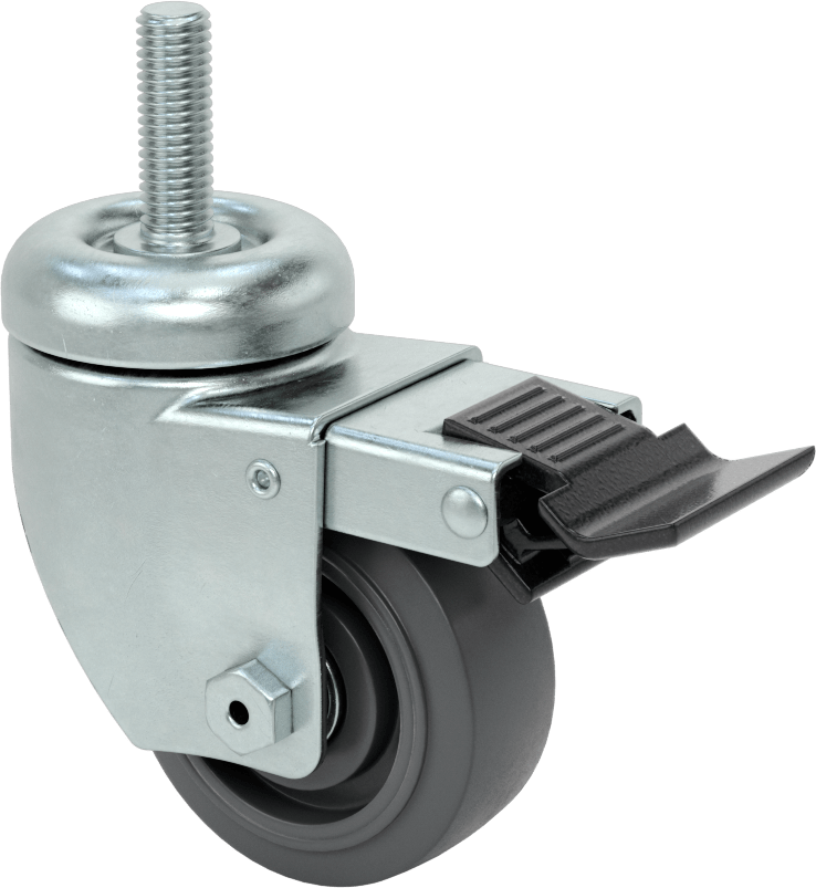 Tam Kilitli Dişli Saplı Tekerlek, 1/2"-13 Diş, 3" Çaplı Lastik Tekerlek, Rulman