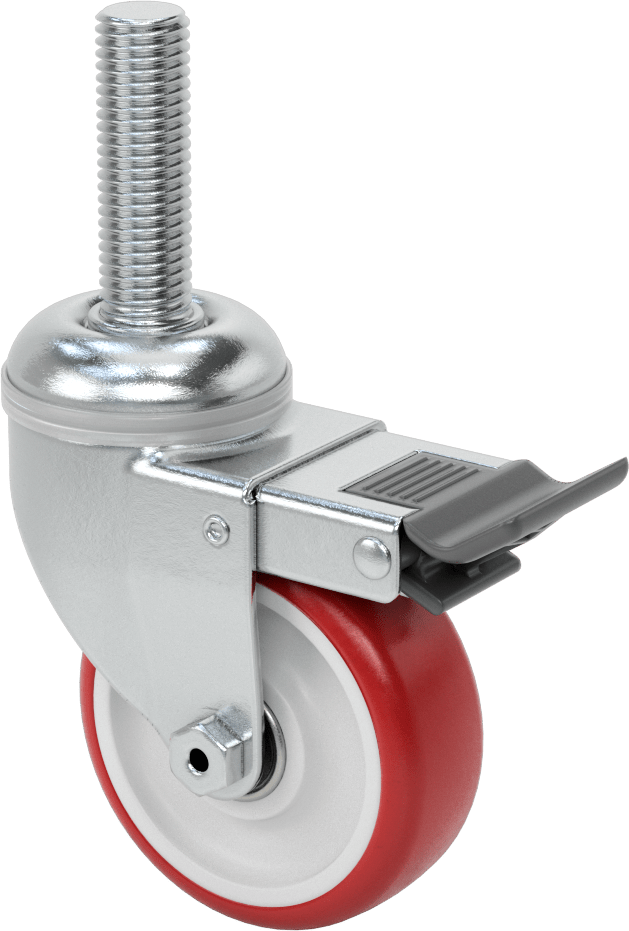 Tam Kilitli Dişli Saplı Tekerlek, 3/4“-10 Dişli x 2-1/2” Uzunluk, 3-1/2" Çaplı Poliüretan Tekerlek