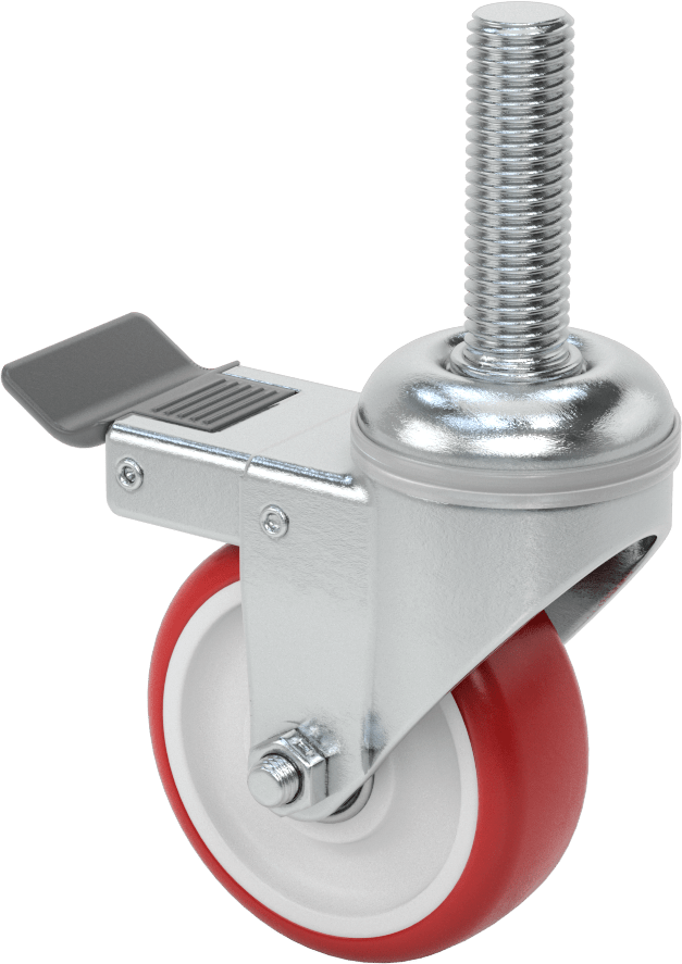 Tam Kilitli Dişli Saplı Tekerlek, 3/4“-10 Dişli x 2-1/2” Uzunluk, 3-1/2" Çaplı Poliüretan Tekerlek