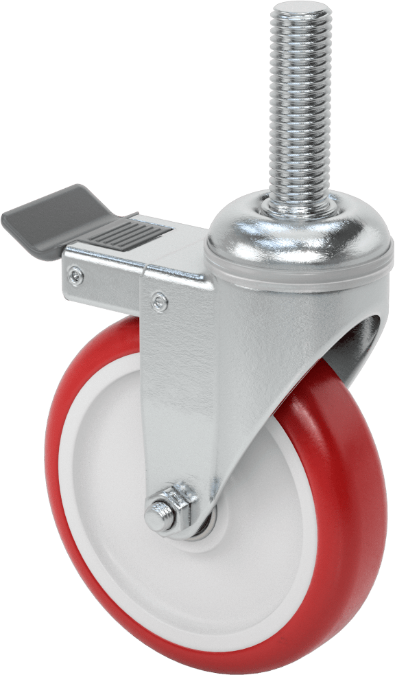 Tam Kilitli Dişli Saplı Tekerlek, 3/4“-10 Dişli x 2-1/2” Uzunluk, 5" Çap Poliüretan Tekerlek