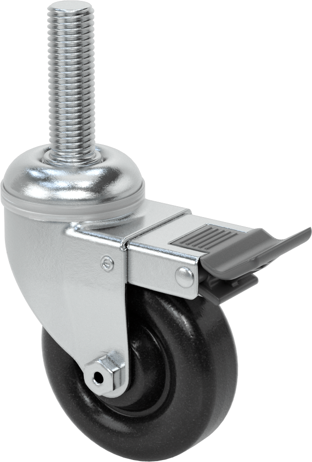 Tam Kilitli Dişli Saplı Tekerlek, 3/4“-10 Dişli x 2-1/2” Uzunlukta Mil, 3-1/2" Çapında Polipropilen Tekerlek