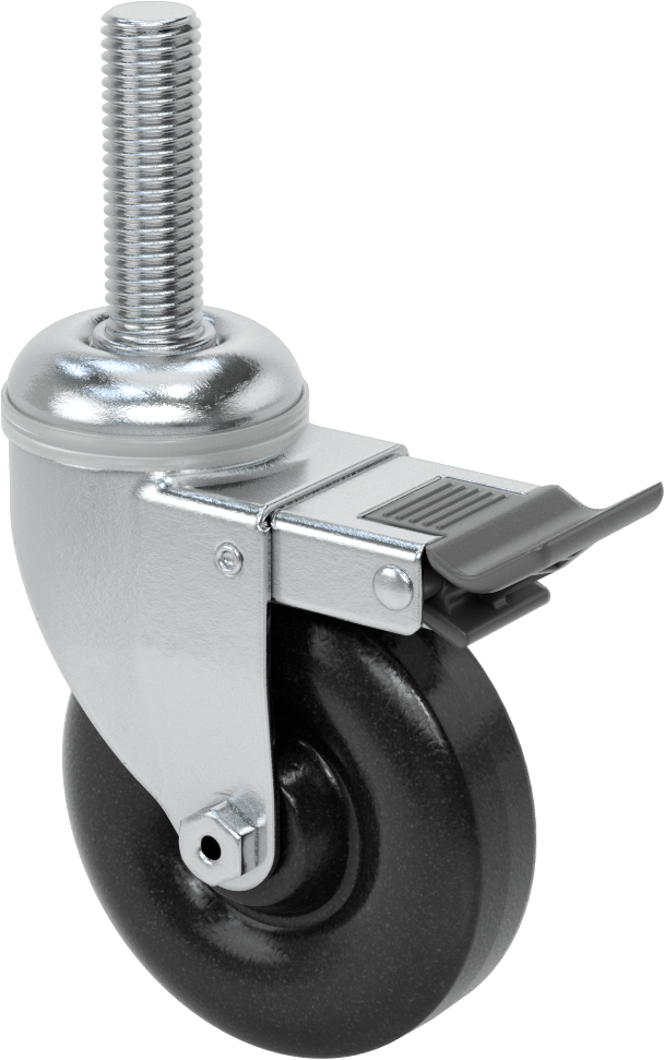 Tam Kilitli Dişli Saplı Tekerlek, 3/4“-10 Dişli x 2-1/2” Uzunlukta Mil, 4 inç Çaplı Polipropilen Tekerlek