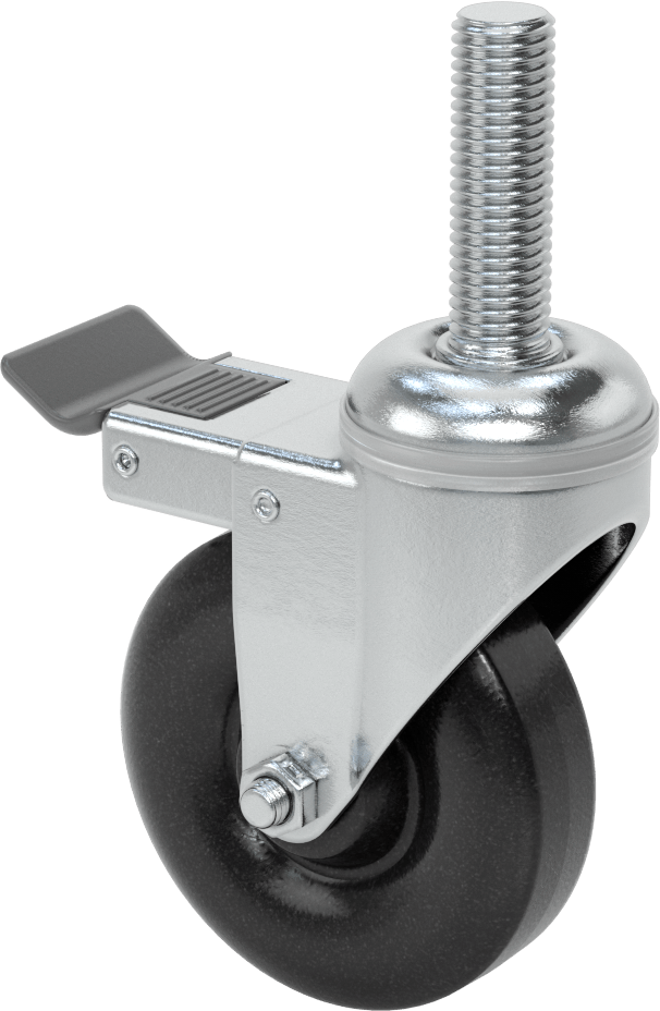Tam Kilitli Dişli Saplı Tekerlek, 3/4“-10 Dişli x 2-1/2” Uzunlukta Mil, 4 inç Çaplı Polipropilen Tekerlek