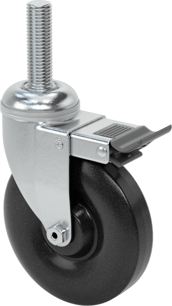 Tam Kilitli Dişli Saplı Tekerlek, 3/4“-10 Dişli x 2-1/2” Uzunlukta Mil, 5" Çaplı Polipropilen Tekerlek