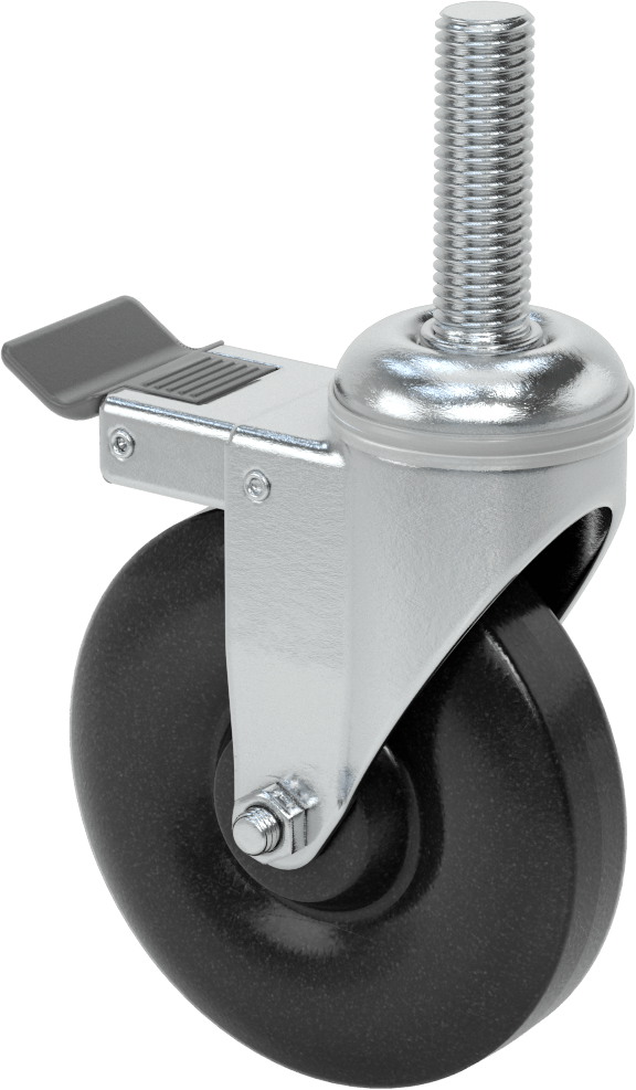 Tam Kilitli Dişli Saplı Tekerlek, 3/4“-10 Dişli x 2-1/2” Uzunlukta Mil, 5" Çaplı Polipropilen Tekerlek