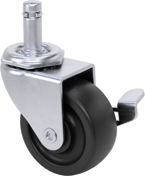 Tutuş Halkalı Sürtünmeli Tutuşlu Saplı Tekerlek, Frenli ve 2“ Çapında x 7/8” Genişliğinde 75A Kauçuk Tekerlekli Döner Tekerlek