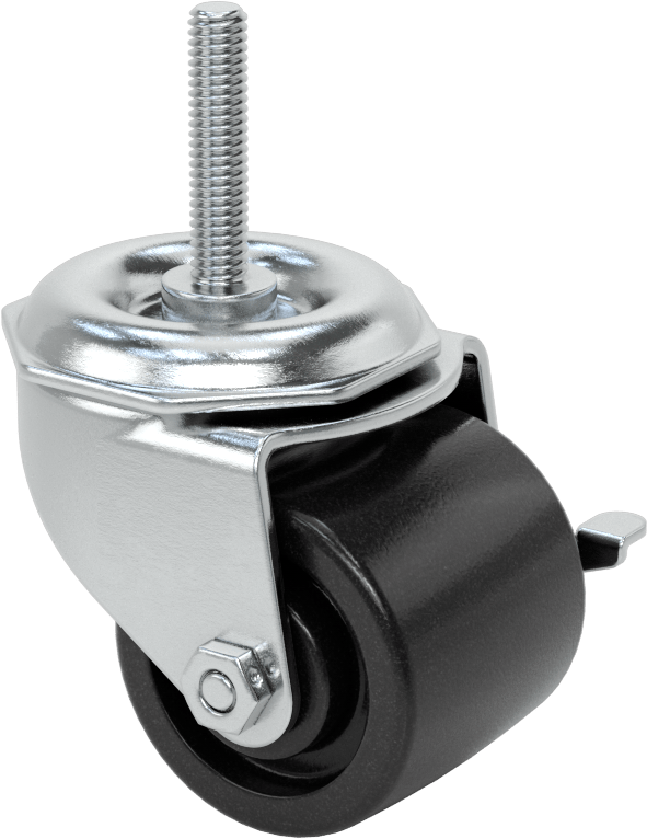 Dişli Saplı Döner Tekerlek, Fren, 5/16"-18, 2" Çaplı Polipropilen Tekerlek, 1,5" Uzunluk