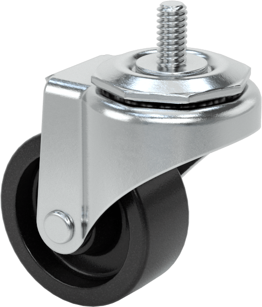 Dişli Saplı Döner Tekerlek, Düşük Profil, 1/4"-20, 1-5/8" Çaplı Polipropilen Tekerlek, 1/2" Uzunluk