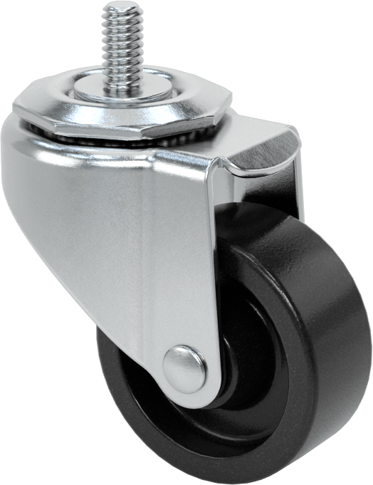 Dişli Saplı Döner Tekerlek, Düşük Profil, 1/4"-20, 1-5/8" Çaplı Polipropilen Tekerlek, 1/2" Uzunluk