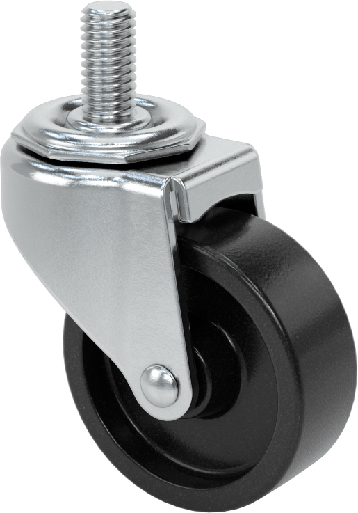 Dişli Saplı Döner Tekerlek, Düşük Profil, 3/8"-16 Diş, 2" Çaplı Polipropilen Tekerlek, 3/4" Uzunluk
