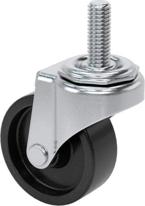 Dişli Saplı Döner Tekerlek, Düşük Profil, 3/8"-16 Diş, 2" Çaplı Polipropilen Tekerlek, 1" Uzunluk