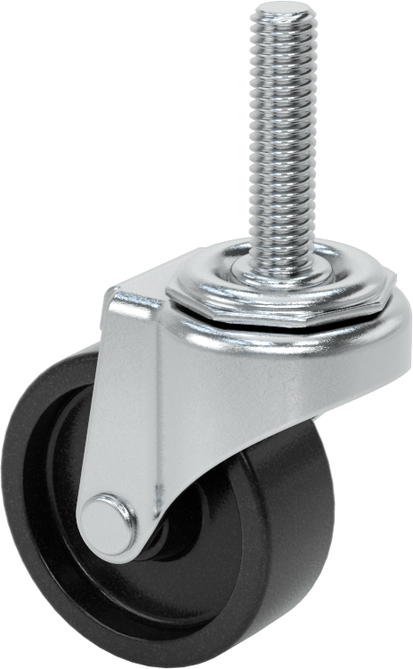 Dişli Saplı Döner Tekerlek, Düşük Profil, 3/8"-16 Diş, 2" Çaplı Polipropilen Tekerlek, 1,5" Uzunluk