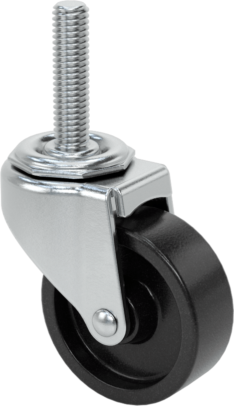 Dişli Saplı Döner Tekerlek, Düşük Profil, 3/8"-16 Diş, 2" Çaplı Polipropilen Tekerlek, 1,5" Uzunluk