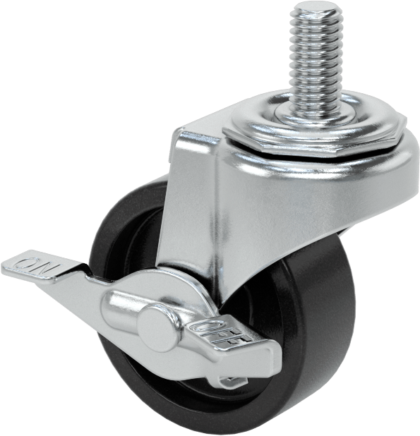 Dişli Saplı Döner Tekerlek, Fren, Düşük Profil, 3/8"-16, 2" Çaplı Polipropilen Tekerlek, 3/4" Uzunluk