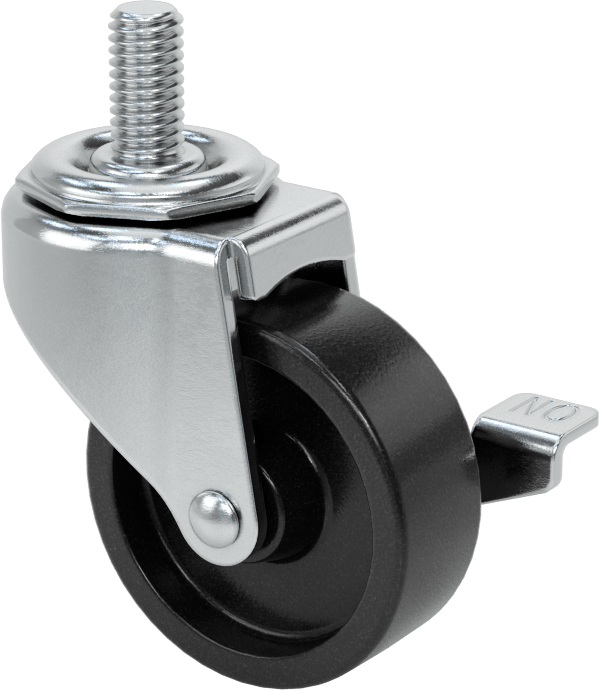 Dişli Saplı Döner Tekerlek, Fren, Düşük Profil, 3/8"-16, 2" Çaplı Polipropilen Tekerlek, 3/4" Uzunluk