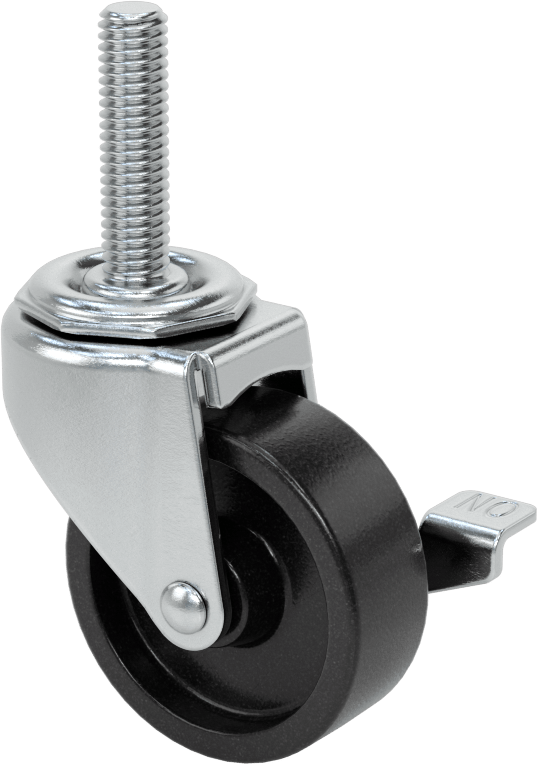 Dişli Saplı Döner Tekerlek, Fren, Düşük Profil, 3/8"-16, 2" Çaplı Polipropilen Tekerlek, 1,5" Uzunluk